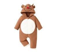 Générique Barboteuse de Noël à Manches Longues pour Enfants Costume Cosplay Animé Combinaison Capuchon Mignon Confection Durable (Brown, 3-6 Months)