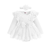 Générique Barboteuse Florale à Manches Longues pour bébés Filles, Body en Dentelle pour Nouveau-né, Ensemble Bandeau#05