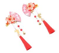 Générique Barrette Japonaise en Alliage de Zinc Forme Éventail Rouge, Décoration Capillaire Créative pour Femmes et Filles, Lot de 2 Pièces pour Bal Masqué ou Mariage