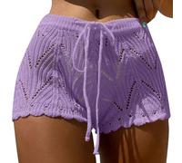 Générique Bas de bikini tricoté au crochet pour femme - Short/mini jupe d'été avec cordon de serrage - Taille haute - Maillot de bain de plage