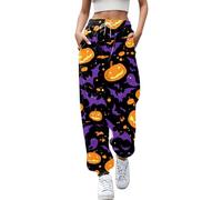 Générique Bas De Survetement Femme, Déguisement Halloween Adulte Pantalon De Jogging Leger Taille Haute Pantalon De Détente Jambe Large Imprimé Halloween Pants Confortable Ample avec Poches