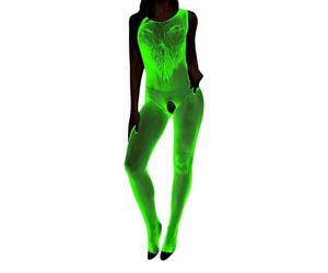 Générique Bas Résille Fluorescents Femme Halloween La Nuit Lingerie Maille Nylon Élastique Transparent Soirée Déguisement Accessoire Brillant dans L obscurité