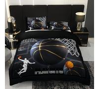 Générique Basket-Ball Housse de Couette 220x240 Enfant GarçOn Fille Ado ThèMe Sportif Parure de Lit 220x240 Adulte Star du Basket-Ball 100% Microfibre avec 2 Taie d'oreiller
