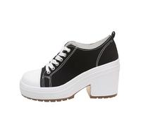 Générique Basket Compensee Femme Montantes décontractées à Lacets et Plateforme,Style rétro,Semelle compensée épaisse,Bout Rond,Confort Quotidien et Toile résistante.