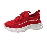 Générique Basket Femme sans Lacets Legere Chaussure Sport Printemps Et Été Femmes Chaussures de Sport Fond Plat Et Fond Épais Lumière À Lacets Sneakers Fitness Jogging Walking Sneakers (Red,38)