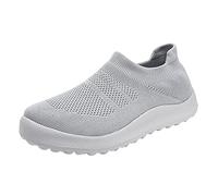 Générique Basket Toile Femme Chaussures Femme Pieds Larges Printemps et été Femmes Chaussures de Sport Fond Plat léger sans Lacet Mouche tissé Respirant Confortable Couleur Unie décontracté Grey 36