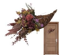 Générique Basket Wreaths for Front Door, Artificial Floral Wall Hanging, Ox Horn Rattan Design, Seasonal Blooms, 1PC Multicolor, for Porch, Living Room, Spring to Winter Decor More