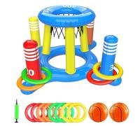 Générique Basketball Hoop for Pool | 2 in 1 Inflatable Pool Basketball Hoop | Inflatable Floating Basketballs for Pools | Multifunctional Pools Toys Games with 8 Toss Rings | Outdoor Water Game