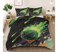 Générique Basketball Housse de Couette 140x200 cm, Flamme Vert Parure de Lit 1 Personne avec Fermeture Éclair, Ciel Étoilé Couette en Microfibre avec 1 Taie d'oreiller 65x65 cm