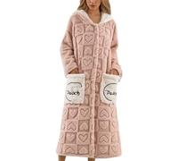 Générique Bata Mujer Invierno Polar Bata de Casa Señora Larga Albornoz Mujer Invierno con Cinturón Bata Coralina de Mujer Otoño Invierno, Bata con Estampados Únicos, Ropa Suave y Cómoda