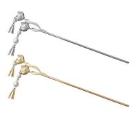 Générique Bâtonnets à Cheveux en Alliage Perles Fleurs, Lot de 2 Pièces Doré et Argenté, Décorations pour Chignons Longs, Accessoires Coiffure Féminine Rétro pour Mariages et Soirées