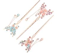 Générique Bâtonnets à Cheveux Fleuris en Alliage pour Chignons, Style Antique Élégant, Lot de 3 Pièces, Accessoires pour Cheveux Longs, pour Cosplay Hanfu et Soirées