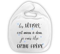 Générique Bavoir bébé annonce grossesse « Je vais être grand frère » - Annonce originale future fratrie - Bavoir doux 0-3 ans - Bordure bleu rose ou blanc (Grand frère)