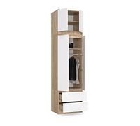 Générique BDW Armoire à 4 Portes avec 2 tiroirs pour Chambre à Coucher, Salon, Couloir, 234 x 60 x 51 cm (chêne Sonoma/Blanc)