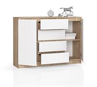 Générique BDW Commode avec 4 tiroirs et 2 Portes - Buffet Multifonction - pour Salon, Salle à Manger - 138 x 99 x 40 cm - Chêne Sonoma - Blanc