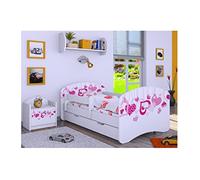 Générique BDW Lit bébé avec Matelas et Coffre de lit, 140/160/180/190 Motifs différents pour garçon Blanc (cœurs tombants, 190 x 90), venge foncé