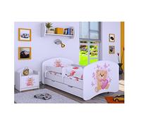 Générique BDW Lit bébé avec Matelas et Coffre de lit, 140/160/180/190 Motifs différents pour garçon Blanc (Ours Amoureux, 180 x 90), venge foncé