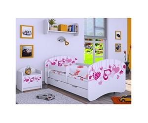 Générique BDW Lit bébé avec Matelas et Coffre de lit, 140/160/180/190 Motifs différents pour garçon Blanc (cœurs tombants, 190 x 90), venge foncé