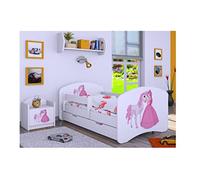 Générique BDW Lit pour Enfant avec Matelas et tiroir de lit - 140/160/180/190 - Différents Motifs pour garçon - Blanc (Princesse avec Cheval, 160 x 80)