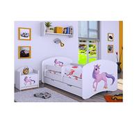Générique BDW Lit pour Enfant avec Matelas et tiroir de lit - 140/160/180/190 Motifs différents pour garçon Blanc (Licorne, 140 x 70)