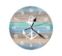Générique Beach Wall Clock - 30cm Easy Read | Wood Retro Numeral Timepiece, Non Ticking Silent Theme Hanging Clock Decor for Home Kitchen Bathroom Living Room Coastal Workplace Ornament