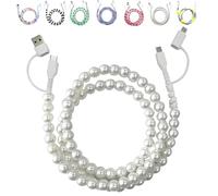 Générique Beaded Charging Cord 4 in 1 - Colorful Beaded Phone Charger, 3.3ft Fast BeadedCharger Cords for All Device USB C and Type C (White)