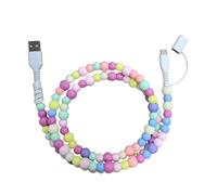 Générique Beaded Charging Cords, Maperiodrvel Colorful 4-in-1 Beaded Charging Cable for iPhone, 3.3ft Hand-Colored Pearl Dazzle Bead USB C Cable (Style G)
