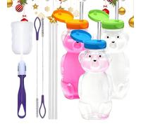 Générique Bear Cups - Bear Cup With Straw | 230Ml Water Bottle Withs Lid For Women Kids Girls Iced Coffee Milk Tea Drinks | Transparent Cute Bears Cups With Straws,