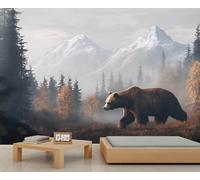 Générique Bear Mural Wallpaper, Rustic Cabin Bedroom Wallpaper, Forest Mountain Animal Theme 400x280cm (Not Peel n' Stick)