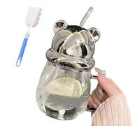Générique Bear Straw Cup - Cute Bear Shaped Mug,Water Bottle Mugs with Lid and Straw,Animal Shaped Cups for Coffee Milk Drinks Home Office (Silver)