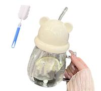 Générique Bear Straw Cup - Cute Bear Shaped Mug,Water Bottle Mugs with Lid and Straw,Animal Shaped Cups for Coffee Milk Drinks Home Office (Milky white)