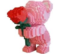 Générique Bear with Rose Building Blocks 20cm Bear Adult Building Set Decor Creative Gift for Valentine's Day Mother's Day Birthday,New Model