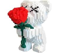 Générique Bear with Rose Building Blocks 20cm Bear Adult Building Set Decor Creative Gift for Valentine's Day Mother's Day Birthday,New Model