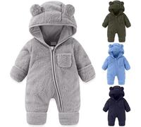 Générique Bébé Combinaisons polaire Barboteuses, Combinaison Bébé avec Capuche Chaud pour Hiver, Nouveau-né dessin animé barboteuse 0-12 Mois