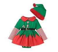 Générique Bébé Fille Ensemble Costume Lutin Noël Déguisement Elfe Barboteuse Robe Noël et Chapeau