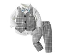 Générique Bébé Garçon Gentleman Smoking Vêtements Ensembles Chemise Manche Longue et Gilet et Pantalon Noeud Papillon Ensemble Mariage Cérémonie Garcon Tenue A Manches Longues