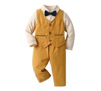 Générique Bébé Garçon Gentleman Smoking Vêtements Ensembles Chemise Manche Longue et Gilet et Pantalon Noeud Papillon Ensemble Mariage Cérémonie Garcon Tenue A Manches Longues