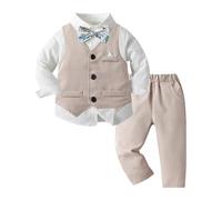 Générique Bébé Garçon Gentleman Smoking Vêtements Ensembles Chemise Manche Longue et Gilet et Pantalon Noeud Papillon Ensemble Mariage Cérémonie Garcon Tenue A Manches Longues