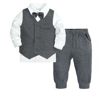 Générique Bébé Garçon Gentleman Smoking Vêtements Ensembles Chemise Manche Longue et Gilet et Pantalon Noeud Papillon Ensemble Mariage Cérémonie Garcon Tenue A Manches Longues