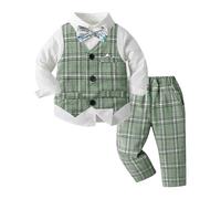Générique Bébé Garçon Gentleman Smoking Vêtements Ensembles Chemise Manche Longue et Gilet et Pantalon Noeud Papillon Ensemble Mariage Cérémonie Garcon Tenue A Manches Longues