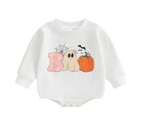 Générique Bébé Halloween Bodysuit Combinaison d'Halloween pour nouveau-né Côtelé Body Citrouille Sourire Tenues Enfant Deguisement Nœud Papillon Barboteuse Mon premier costume