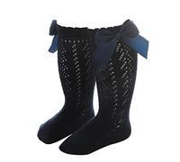 Générique Bébé Nourrissons Tout-petits Filles Genou Chaussettes Hautes 1 Paquet Arc Long Bas Chaussettes À Volants Jambières D'école (Navy, L Infant)