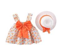 Générique Bébé Robe d'été décontractée pour Fille en Coton avec Chapeau 2pcs Ensemble Fraise Pois Fleur à Imprimé Noeud Papillon sans Manches Marige Princess Ceremonie Naissance