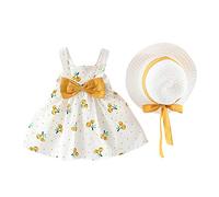Générique Bébé Robe d'été décontractée pour Fille en Coton avec Chapeau 2pcs Ensemble Fraise Pois Fleur à Imprimé Noeud Papillon sans Manches Marige Princess Ceremonie Naissance