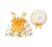 Générique Bébé Robe d'été décontractée pour Fille en Coton avec Chapeau 2pcs Ensemble Fraise Pois Fleur à Imprimé Noeud Papillon sans Manches Marige Princess Ceremonie Naissance