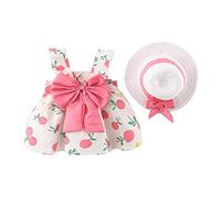 Générique Bébé Robe d'été décontractée pour Fille en Coton avec Chapeau 2pcs Ensemble Fraise Pois Fleur à Imprimé Noeud Papillon sans Manches Marige Princess Ceremonie Naissance