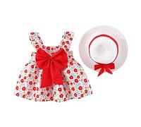 Générique Bébé Robe d'été décontractée pour Fille en Coton avec Chapeau 2pcs Ensemble Fraise Pois Fleur à Imprimé Noeud Papillon sans Manches Marige Princess Ceremonie Naissance