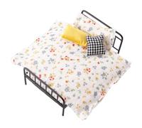 Générique Bed Set | Iron Art & Fabric, 3.9in X 6.3in X 3.5in, 146g | Miniature Bed with Quilt & Pillows | Decorative Furniture for, Scene