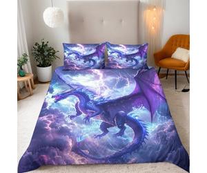 Générique Bedding Housse de Couette 220x240 Microfibre 3D Magie Foudre Dragon Volant Motif Confort Parure de Lit Set + 2 Taies d'oreiller 50x75 cm Literie avec Fermeture éclair Sangles d'angle Fixes