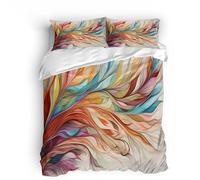Générique Bedding Housse de Couette 240x260 cm 3D Géométrie Plume Motif Microfibre Confort Parure de Lit 240x260 + 2 Taies d'oreiller 65x65 Literie avec Fermeture éclair Sangles d'angle Fixes
